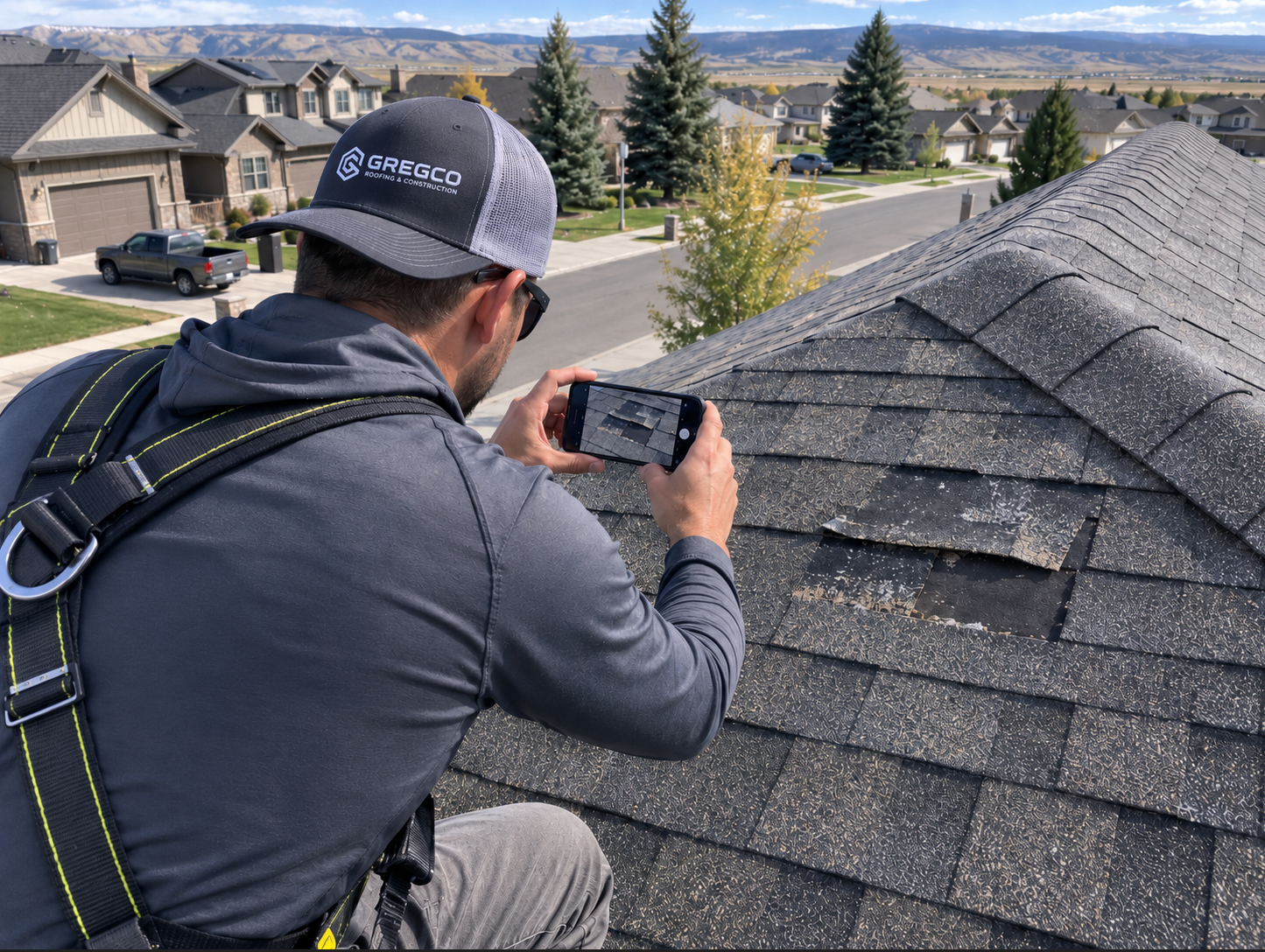 A roof inspection documenting storm damage